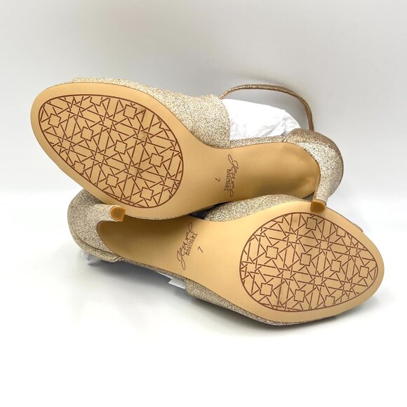 Jewel Badgley Mischka Size‎ 7 Gold Stiletto Open Toe Dress Sandals Heels Shoes - Picture 9 of 13